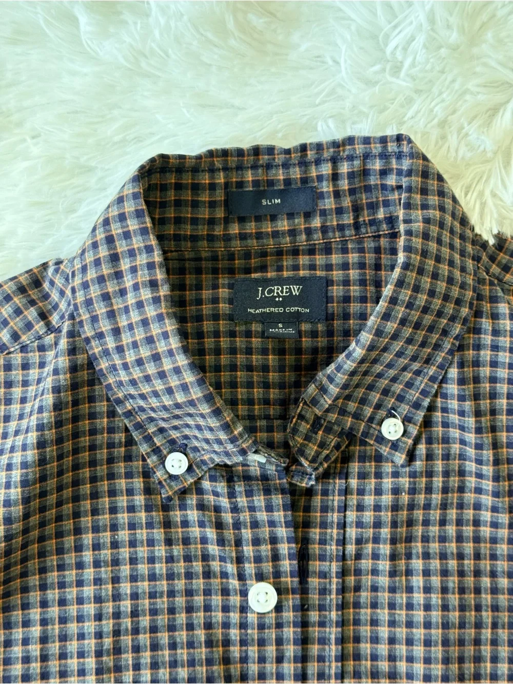 J. Crew Men's Brown and Blue Checked Button-Down Shirt